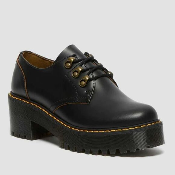 BRAND NEW DR MARTENS LEONA LOW BLACK VINTAGE SMOOTH HEELED SHOES - Picture 13 of 16
